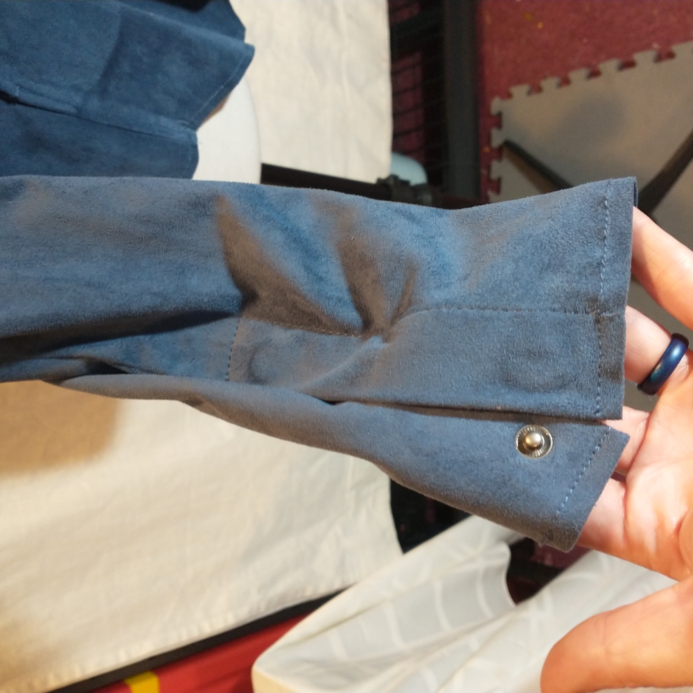 Women's Blue Open Front Jacket - Picture 4 of 8